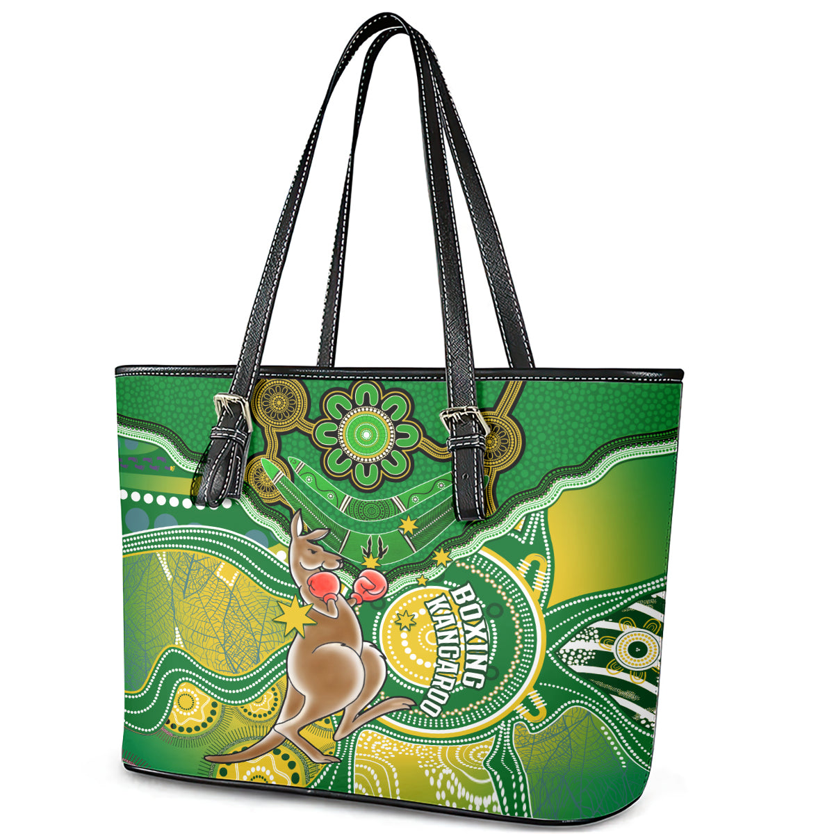 personalised-australia-boxing-kangaroo-leather-tote-bag-aussie-indigenous-art-mix-national-color