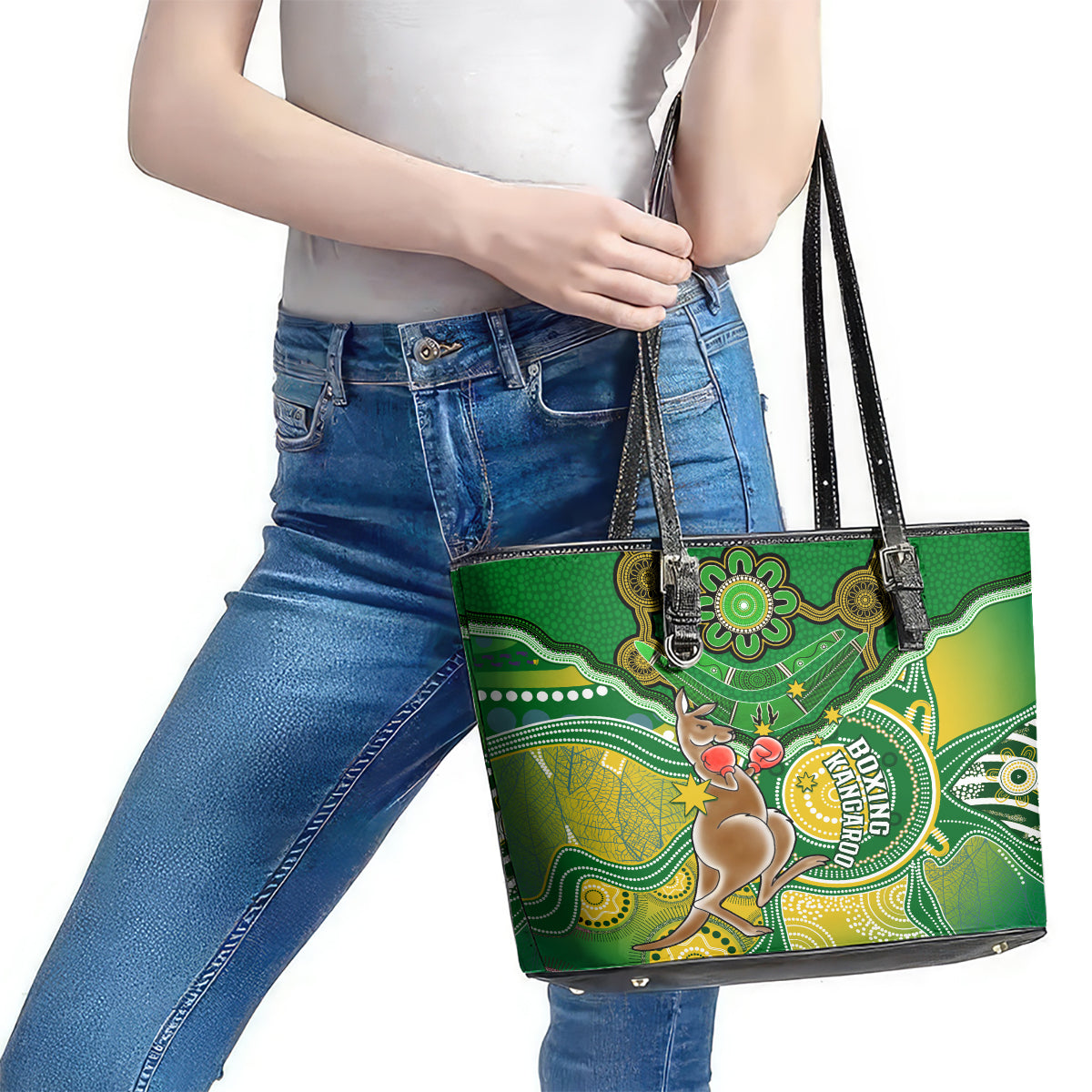 personalised-australia-boxing-kangaroo-leather-tote-bag-aussie-indigenous-art-mix-national-color