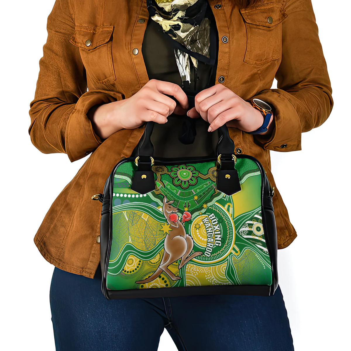 personalised-australia-boxing-kangaroo-shoulder-handbag-aussie-indigenous-art-mix-national-color