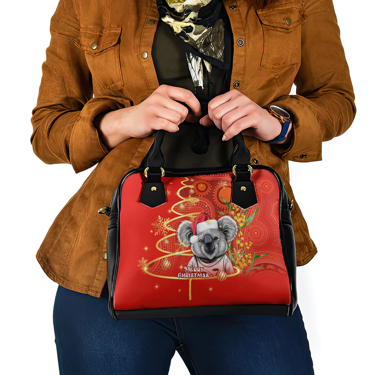 personalised-australia-koala-christmas-shoulder-handbag-aboriginal-art-with-golden-wattle