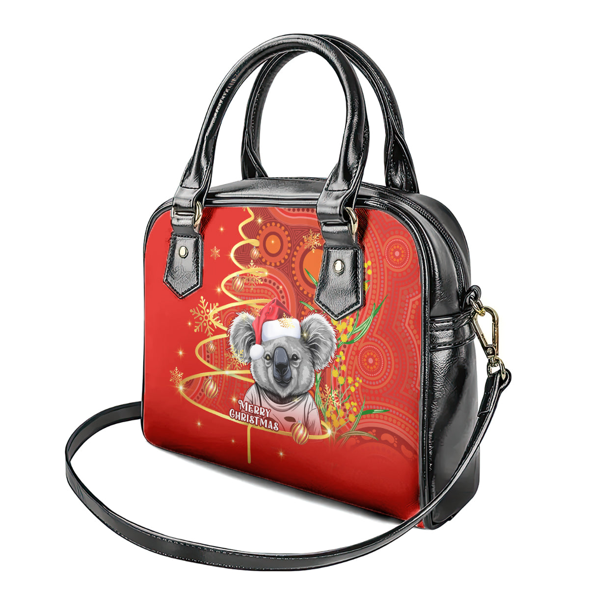 personalised-australia-koala-christmas-shoulder-handbag-aboriginal-art-with-golden-wattle