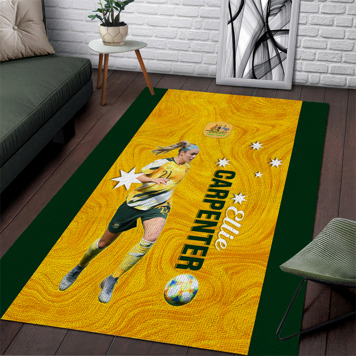 australia-soccer-area-rug-ellie-carpenter-matildas-gold-version