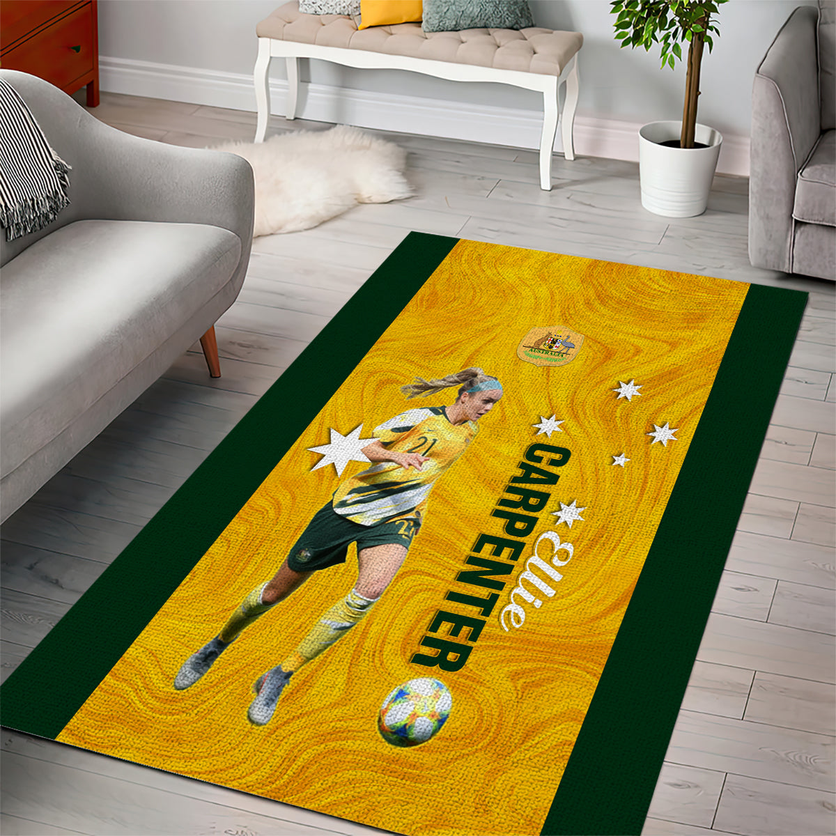 australia-soccer-area-rug-ellie-carpenter-matildas-gold-version