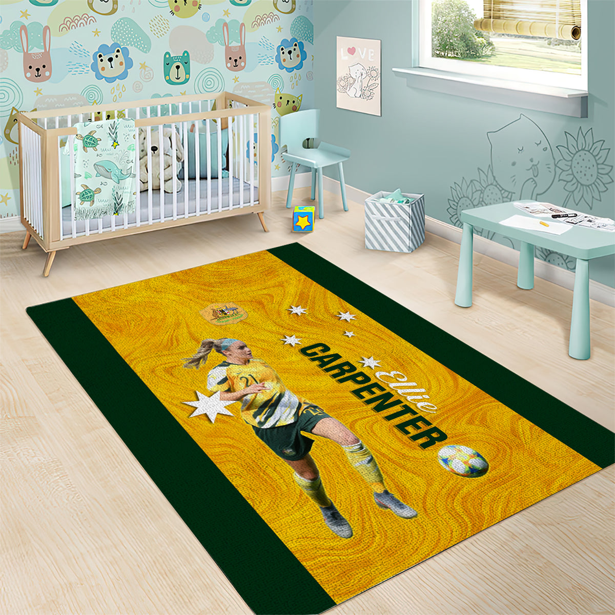 australia-soccer-area-rug-ellie-carpenter-matildas-gold-version