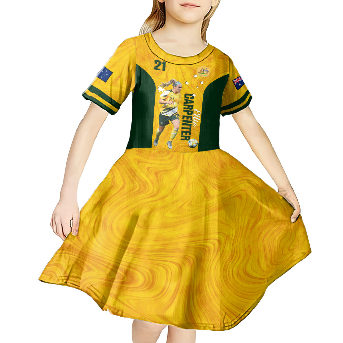 australia-soccer-kid-short-sleeve-dress-ellie-carpenter-matildas-gold-version