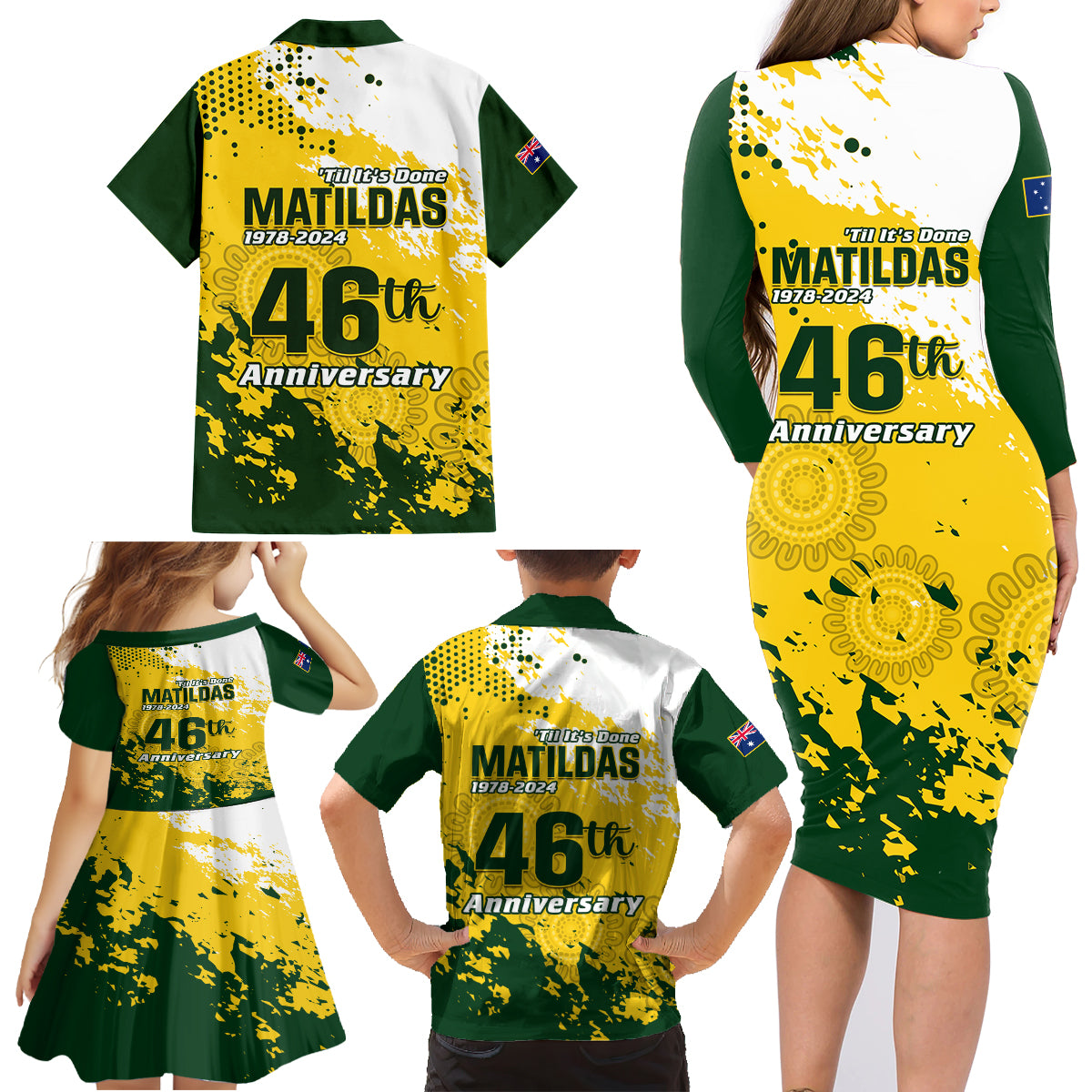 australia-soccer-family-matching-long-sleeve-bodycon-dress-and-hawaiian-shirt-til-its-done-matildas-2024-happy-46th-anniversary