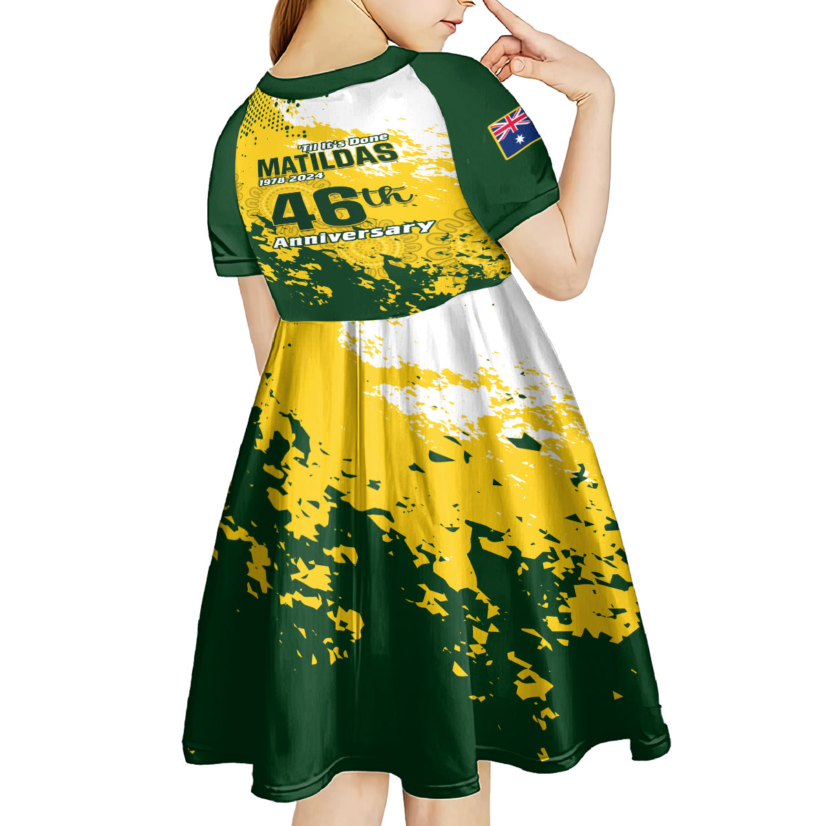 australia-soccer-kid-short-sleeve-dress-til-its-done-matildas-2024-happy-46th-anniversary