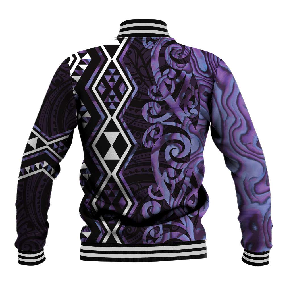 Purple Aotearoa Baseball Jacket Taniko Motifs With Paua Shell Kowhaiwhai