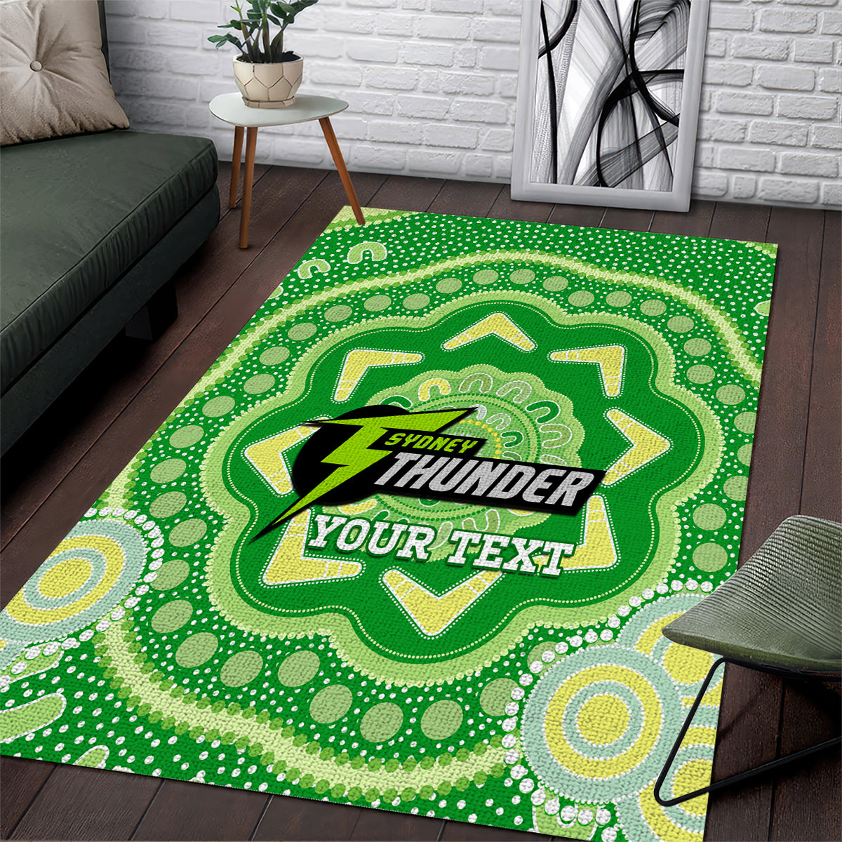 Custom BBL Thunder Cricket Area Rug 2024 Aboriginal Art