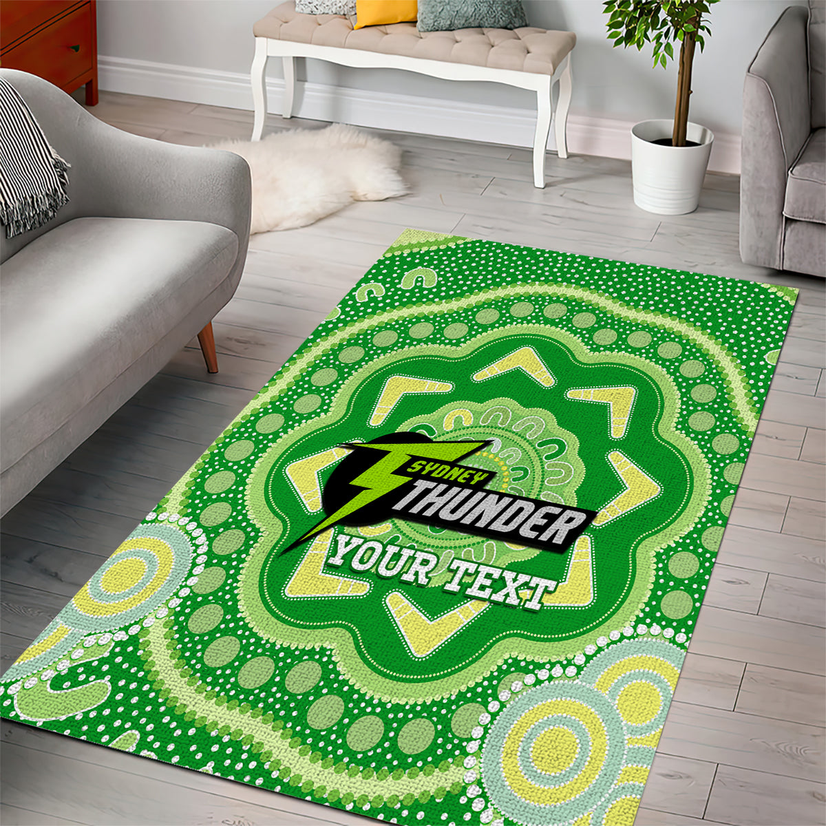 Custom BBL Thunder Cricket Area Rug 2024 Aboriginal Art