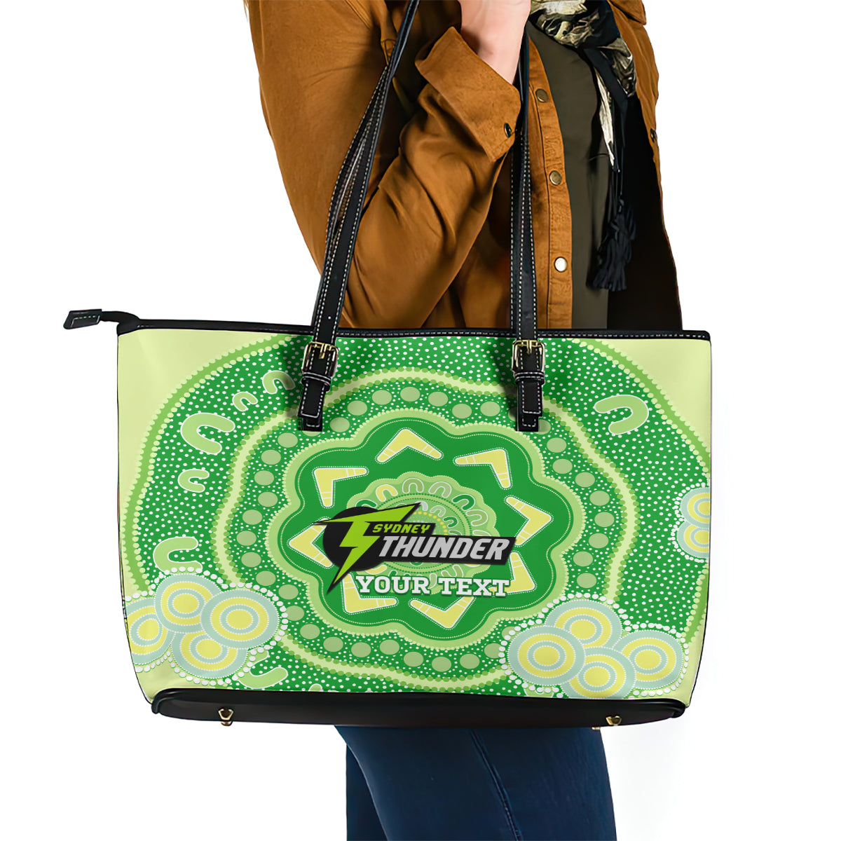 Custom BBL Thunder Cricket Leather Tote Bag 2024 Aboriginal Art