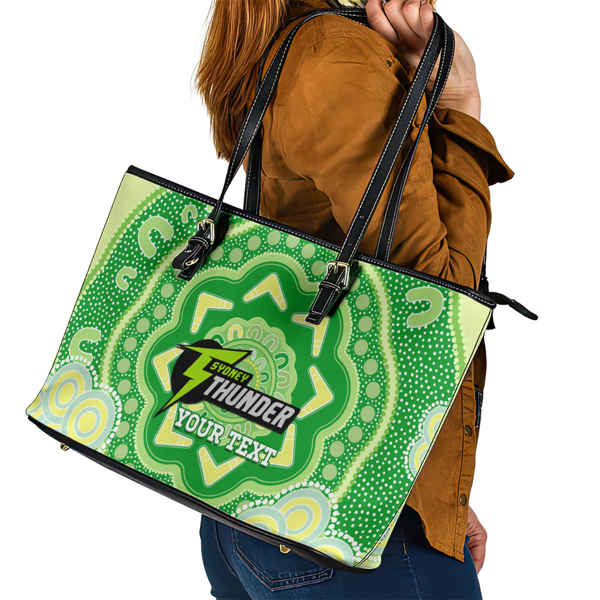 Custom BBL Thunder Cricket Leather Tote Bag 2024 Aboriginal Art