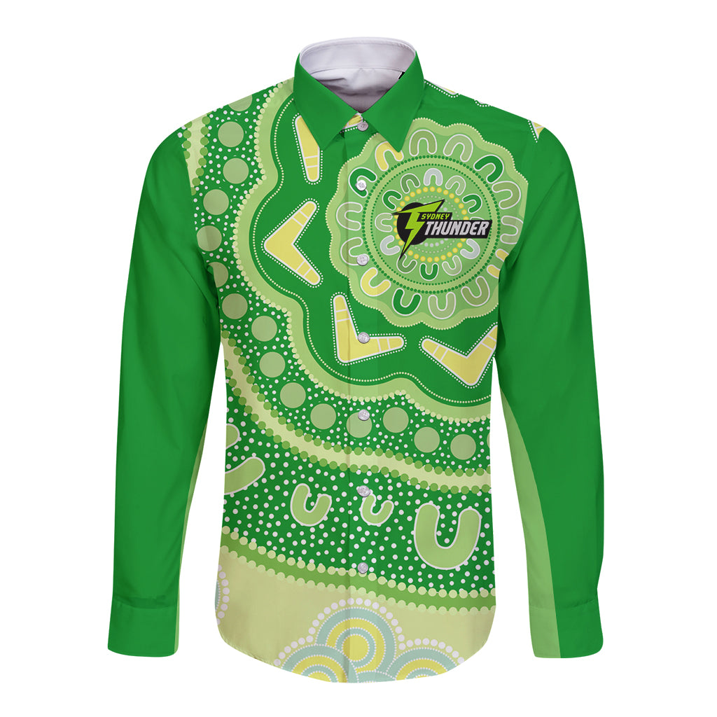 Custom BBL Thunder Cricket Long Sleeve Button Shirt 2024 Aboriginal Art