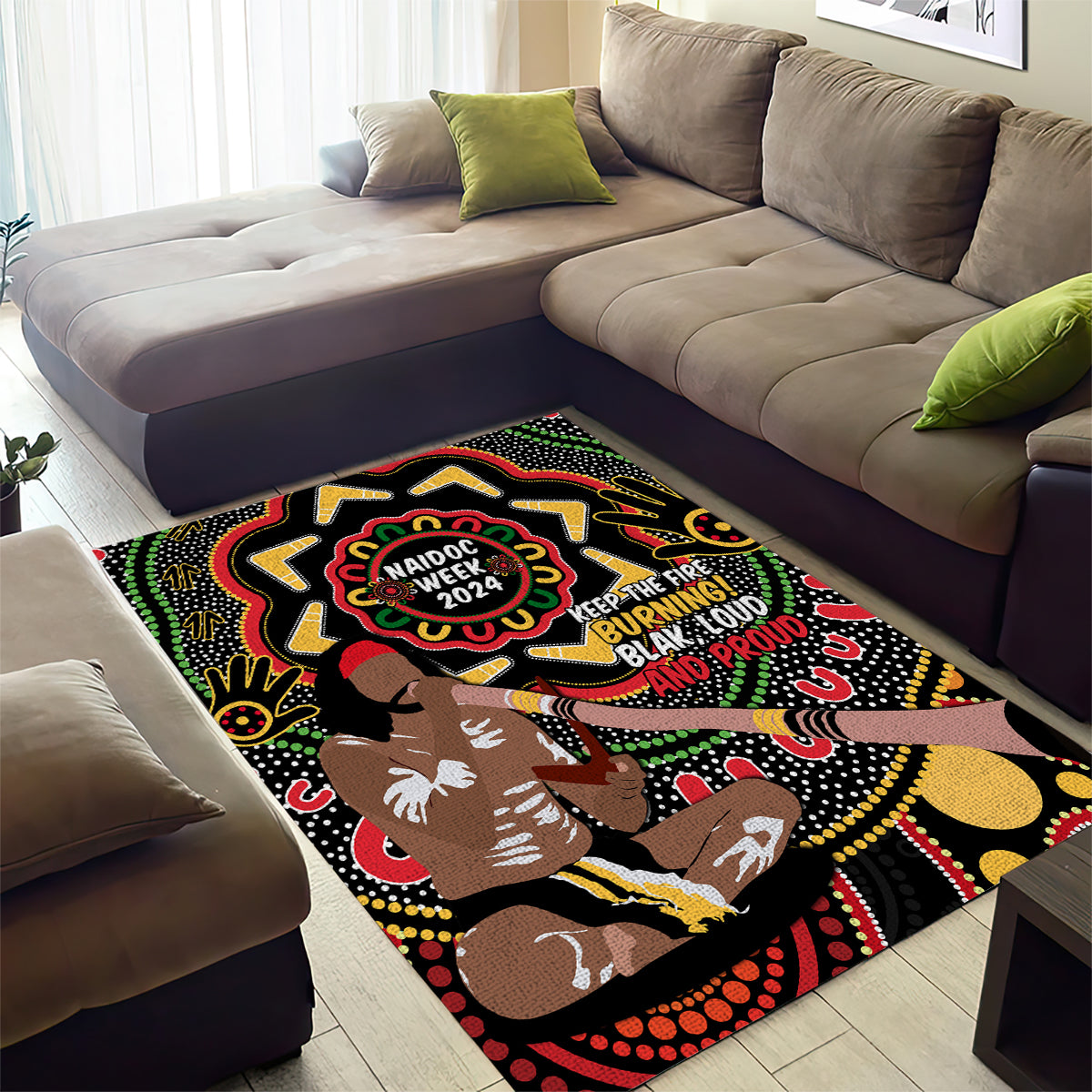 Australia Didgeridoo NAIDOC Week 2024 Area Rug Keep The Fire Burning Blak Loud and Proud