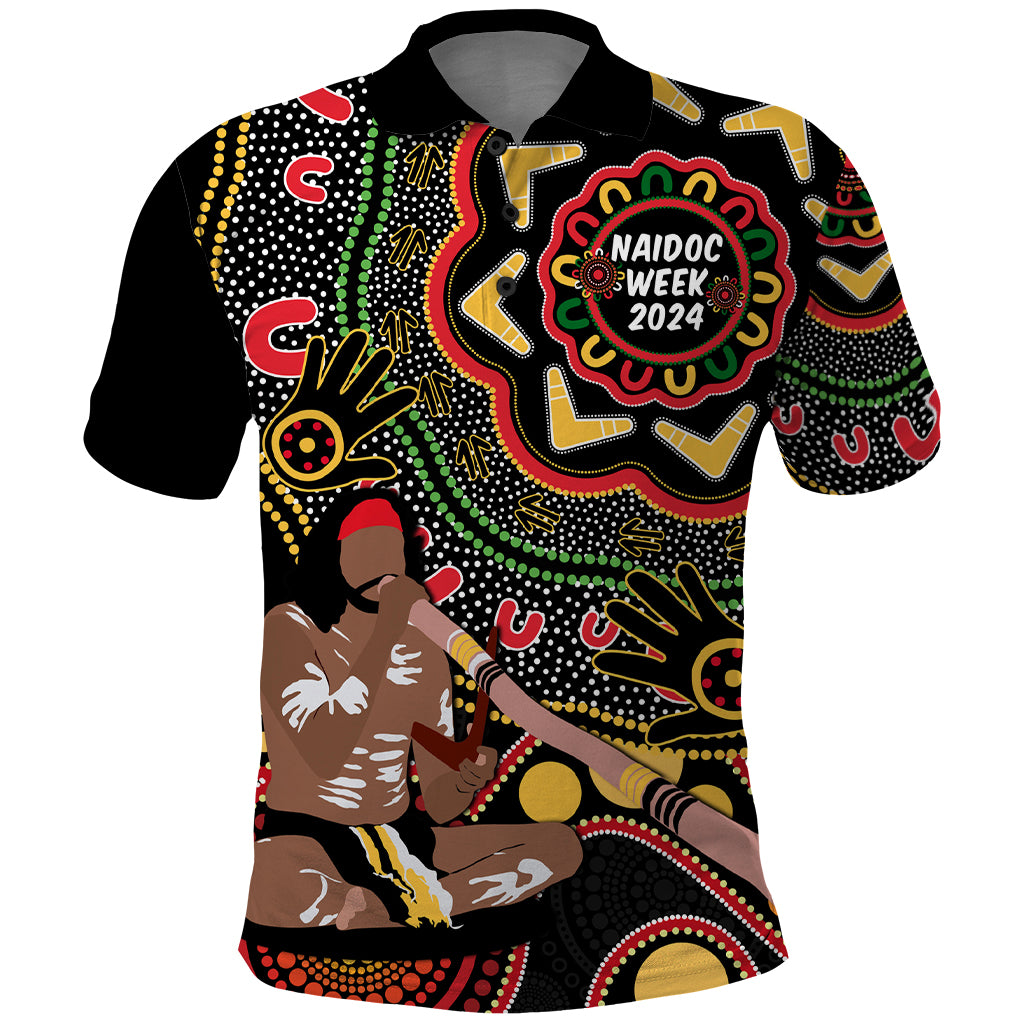 Australia Didgeridoo NAIDOC Week 2024 Polo Shirt Keep The Fire Burning Blak Loud and Proud