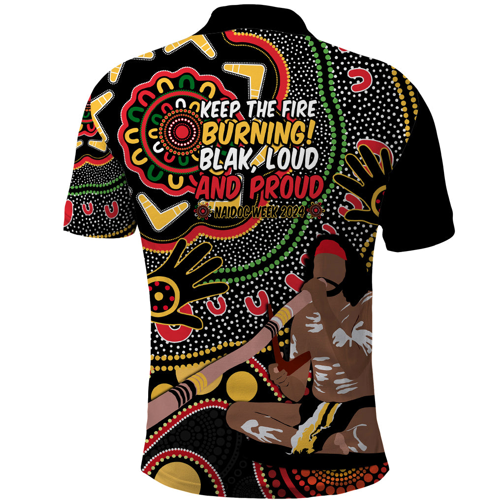 Australia Didgeridoo NAIDOC Week 2024 Polo Shirt Keep The Fire Burning Blak Loud and Proud