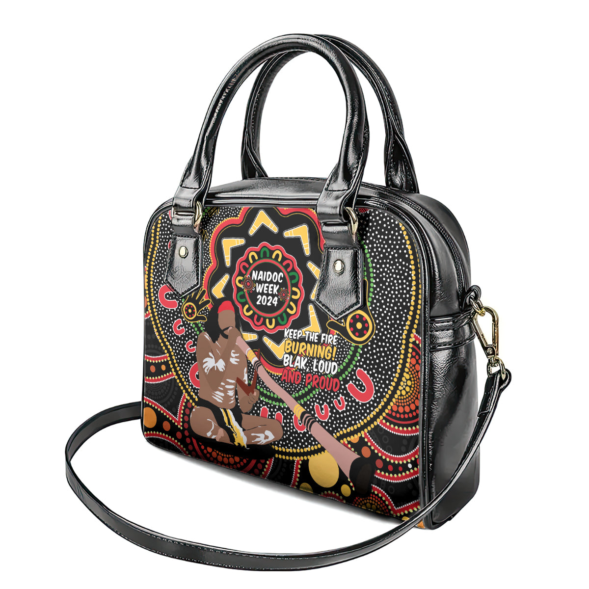 Australia Didgeridoo NAIDOC Week 2024 Shoulder Handbag Keep The Fire Burning Blak Loud and Proud