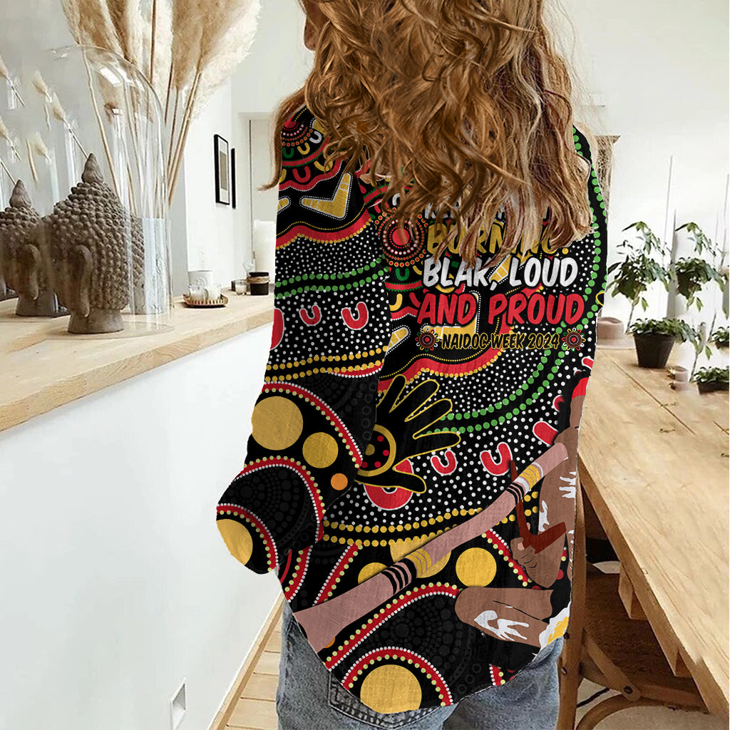 Australia Didgeridoo NAIDOC Week 2024 Women Casual Shirt Keep The Fire Burning Blak Loud and Proud