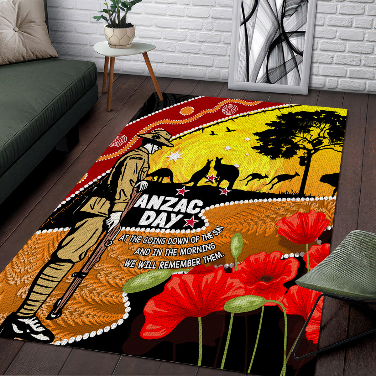 New Zealand And Australia ANZAC Day Area Rug Aboriginal Maori Starring Night Style