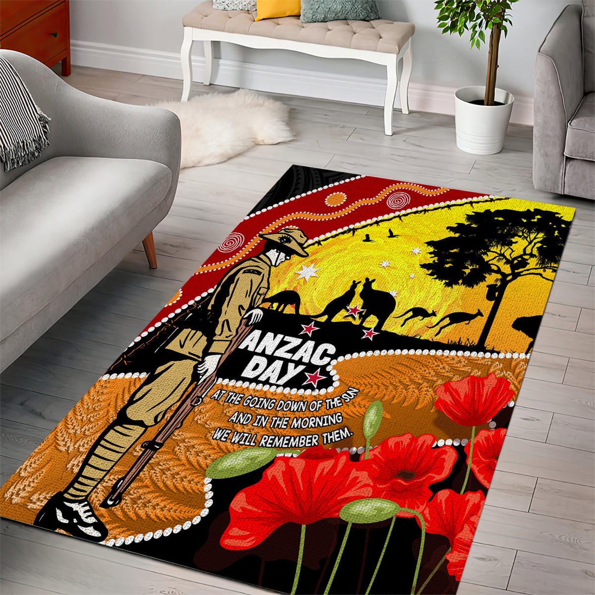 New Zealand And Australia ANZAC Day Area Rug Aboriginal Maori Starring Night Style