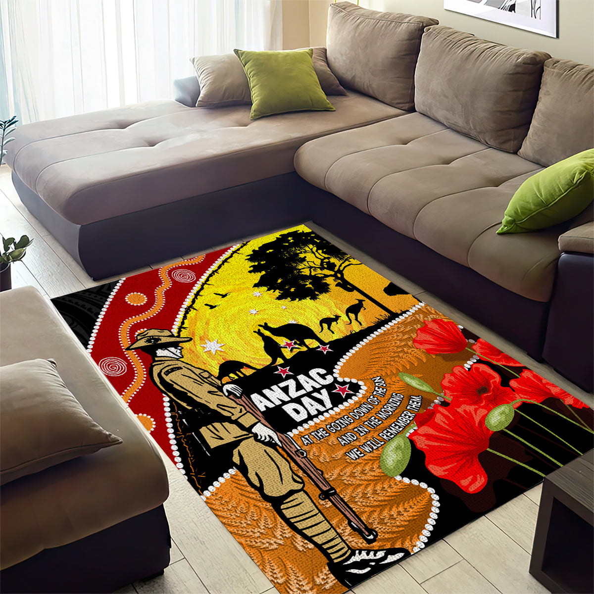 New Zealand And Australia ANZAC Day Area Rug Aboriginal Maori Starring Night Style