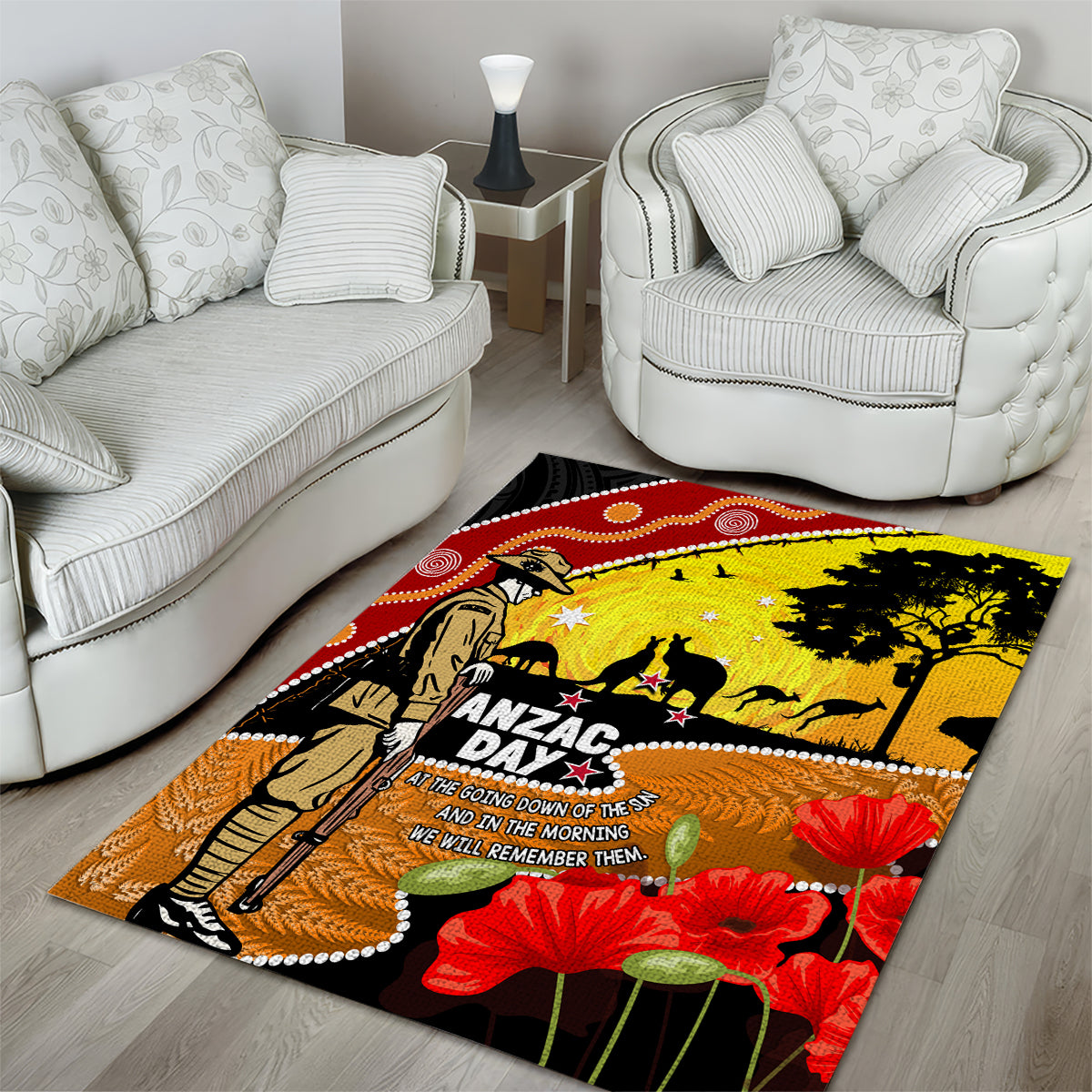 New Zealand And Australia ANZAC Day Area Rug Aboriginal Maori Starring Night Style