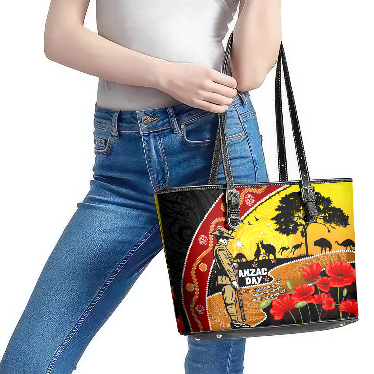 New Zealand And Australia ANZAC Day Leather Tote Bag Aboriginal Maori Starring Night Style