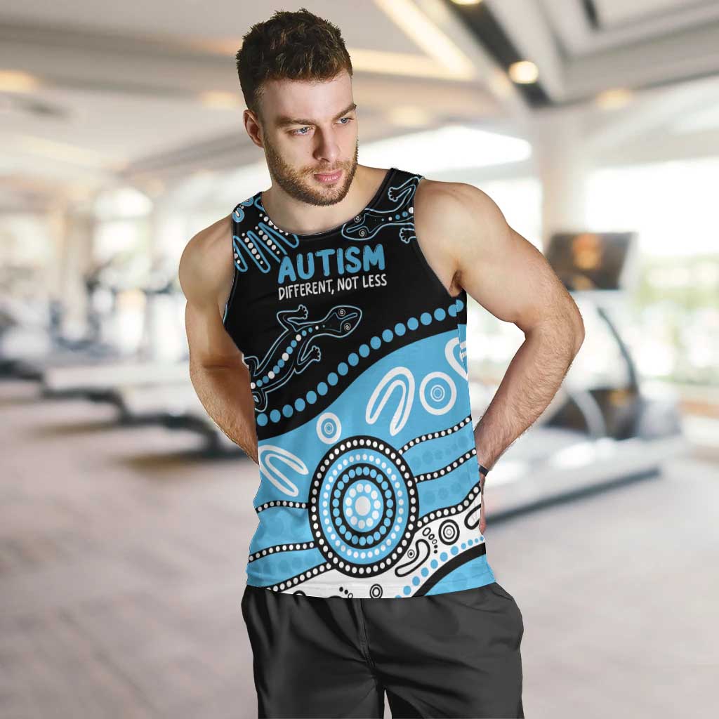 Different Not Less Autism Awareness Australia Personalised Men Tank Top Aussie Aboriginal Lizards