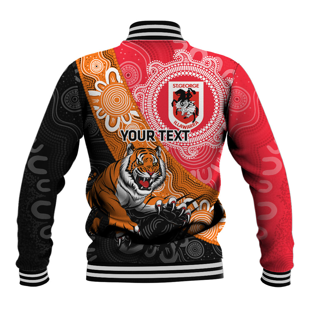 Personalised Dragons And Tigers Rugby Baseball Jacket Aboriginal Art