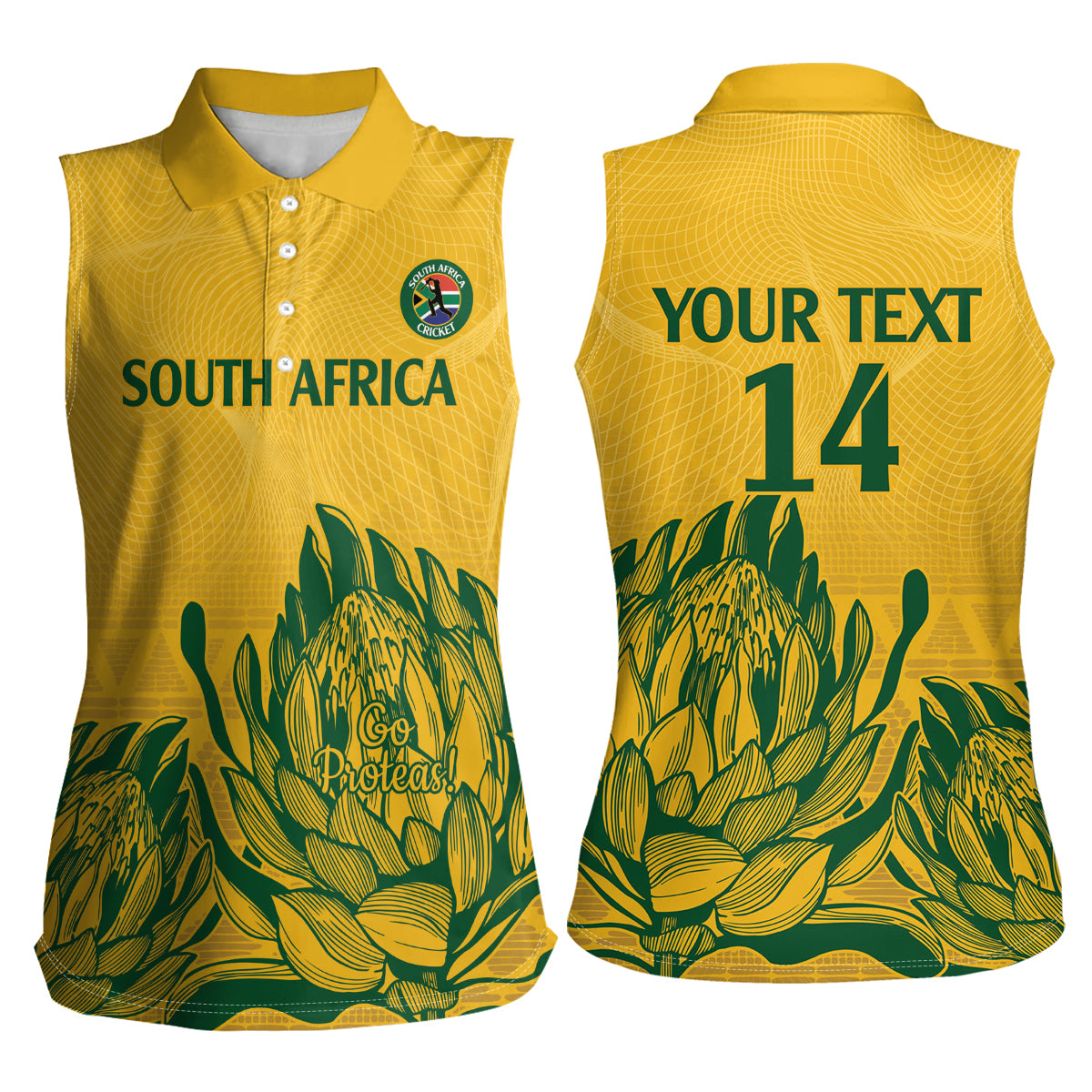 Custom South Africa Cricket Women Sleeveless Polo Shirt 2024 African Pattern Go Proteas