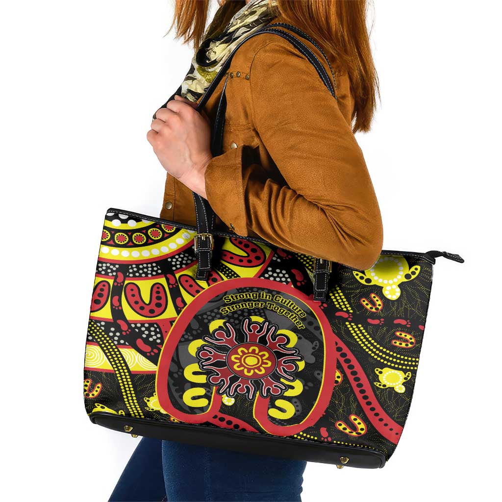 Australia Indigenous Children's Day Leather Tote Bag Strong In Culture Stronger Together Aboriginal Art