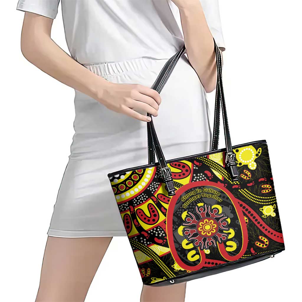 Australia Indigenous Children's Day Leather Tote Bag Strong In Culture Stronger Together Aboriginal Art