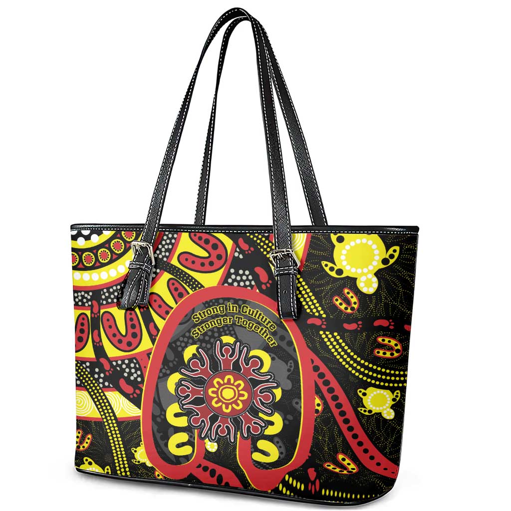 Australia Indigenous Children's Day Leather Tote Bag Strong In Culture Stronger Together Aboriginal Art