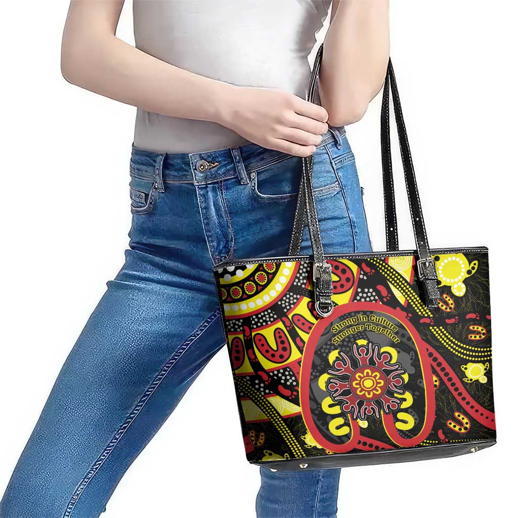 Australia Indigenous Children's Day Leather Tote Bag Strong In Culture Stronger Together Aboriginal Art