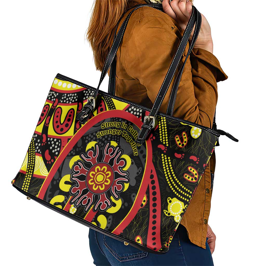 Australia Indigenous Children's Day Leather Tote Bag Strong In Culture Stronger Together Aboriginal Art