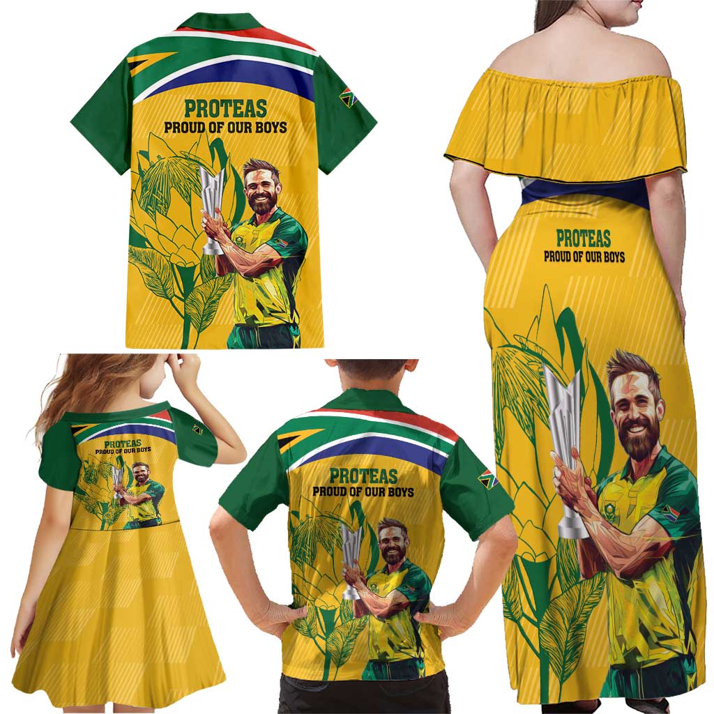 South Africa Cricket Family Matching Off Shoulder Maxi Dress and Hawaiian Shirt 1st Champions World Cup Proud Of Our Boys