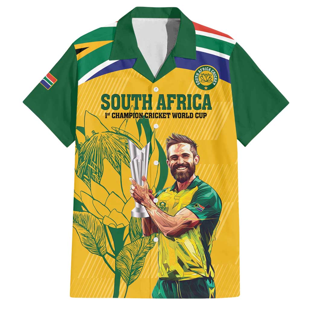 South Africa Cricket Family Matching Off Shoulder Maxi Dress and Hawaiian Shirt 1st Champions World Cup Proud Of Our Boys