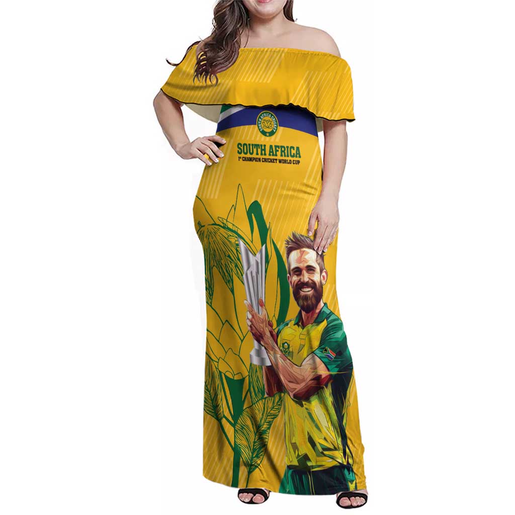 South Africa Cricket Family Matching Off Shoulder Maxi Dress and Hawaiian Shirt 1st Champions World Cup Proud Of Our Boys