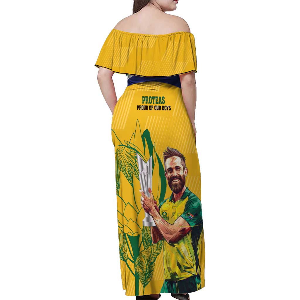 South Africa Cricket Family Matching Off Shoulder Maxi Dress and Hawaiian Shirt 1st Champions World Cup Proud Of Our Boys