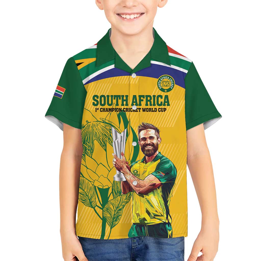 South Africa Cricket Family Matching Off Shoulder Maxi Dress and Hawaiian Shirt 1st Champions World Cup Proud Of Our Boys