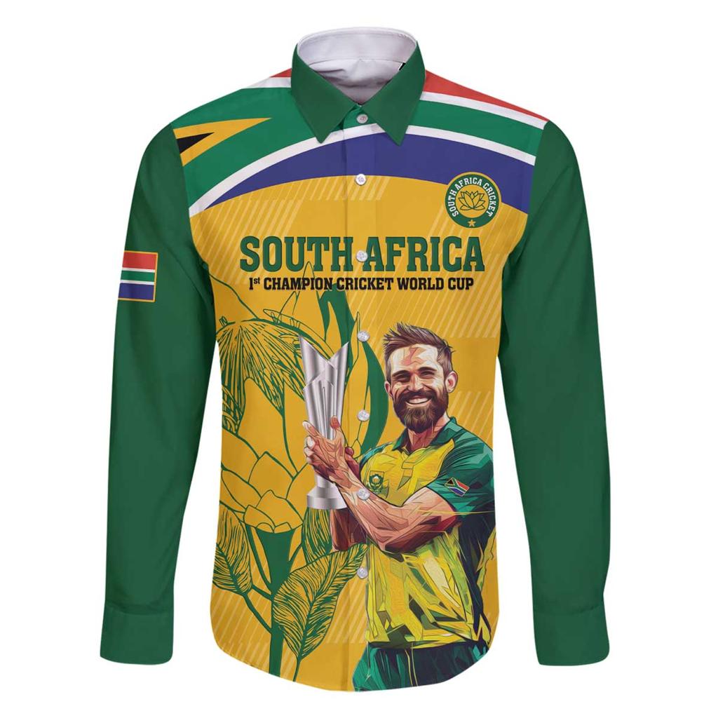 South Africa Cricket Family Matching Off Shoulder Short Dress and Hawaiian Shirt 1st Champions World Cup Proud Of Our Boys