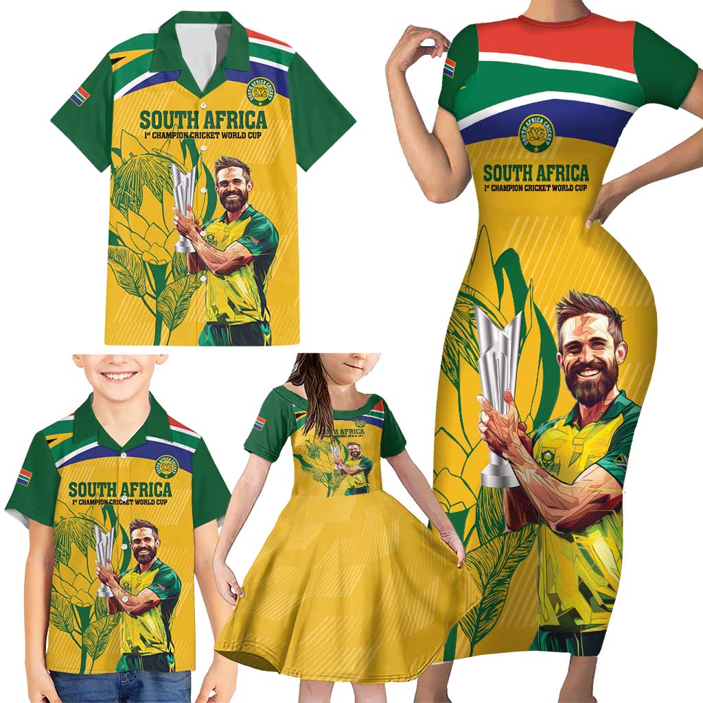 South Africa Cricket Family Matching Short Sleeve Bodycon Dress and Hawaiian Shirt 1st Champions World Cup Proud Of Our Boys