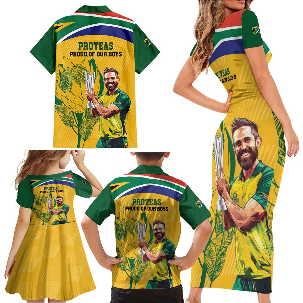 South Africa Cricket Family Matching Short Sleeve Bodycon Dress and Hawaiian Shirt 1st Champions World Cup Proud Of Our Boys