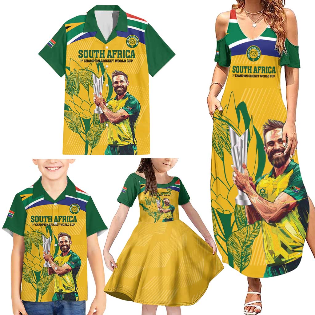 South Africa Cricket Family Matching Summer Maxi Dress and Hawaiian Shirt 1st Champions World Cup Proud Of Our Boys