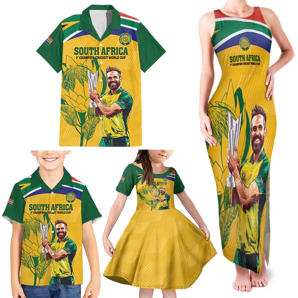 South Africa Cricket Family Matching Tank Maxi Dress and Hawaiian Shirt 1st Champions World Cup Proud Of Our Boys