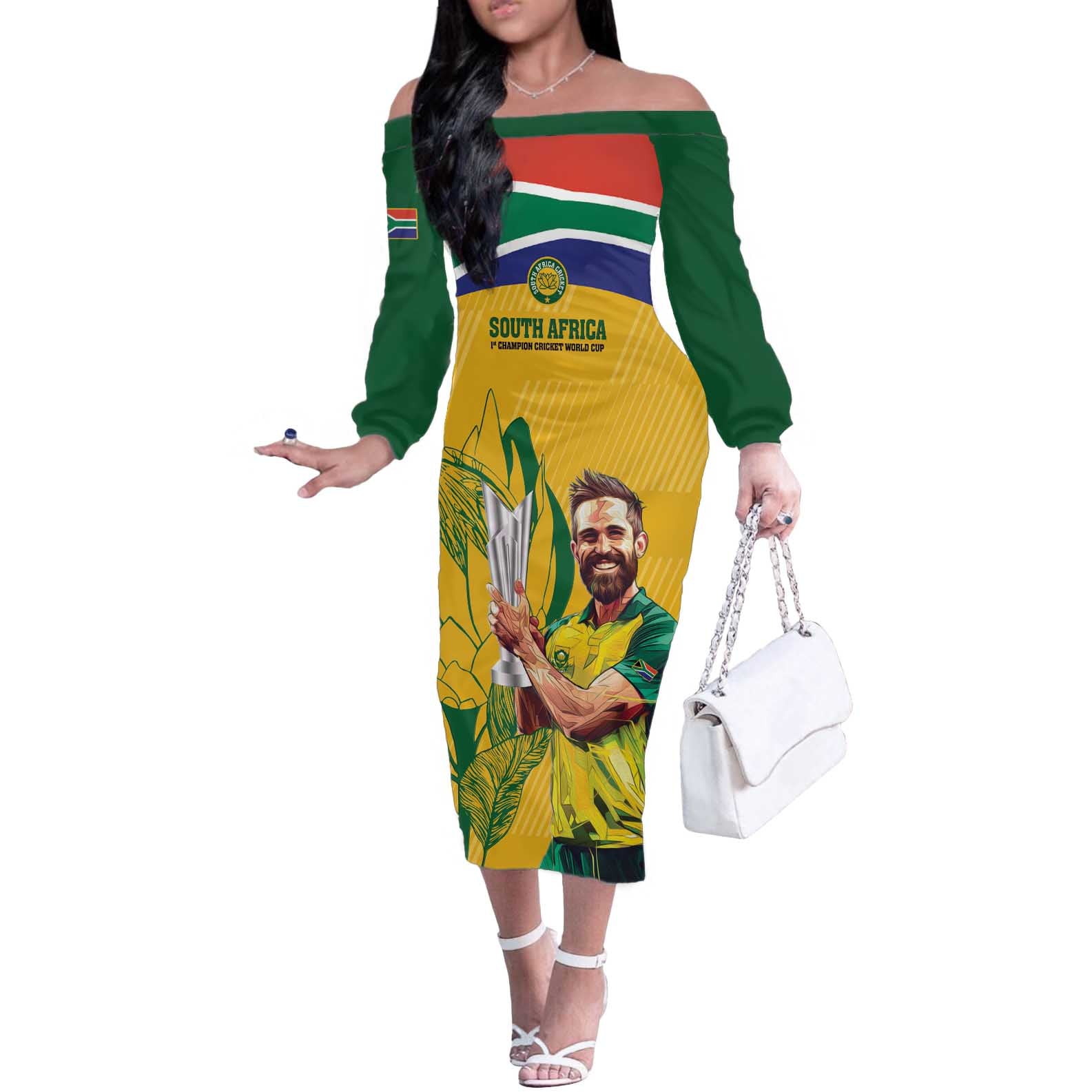 South Africa Cricket Off The Shoulder Long Sleeve Dress 1st Champions World Cup Proud Of Our Boys