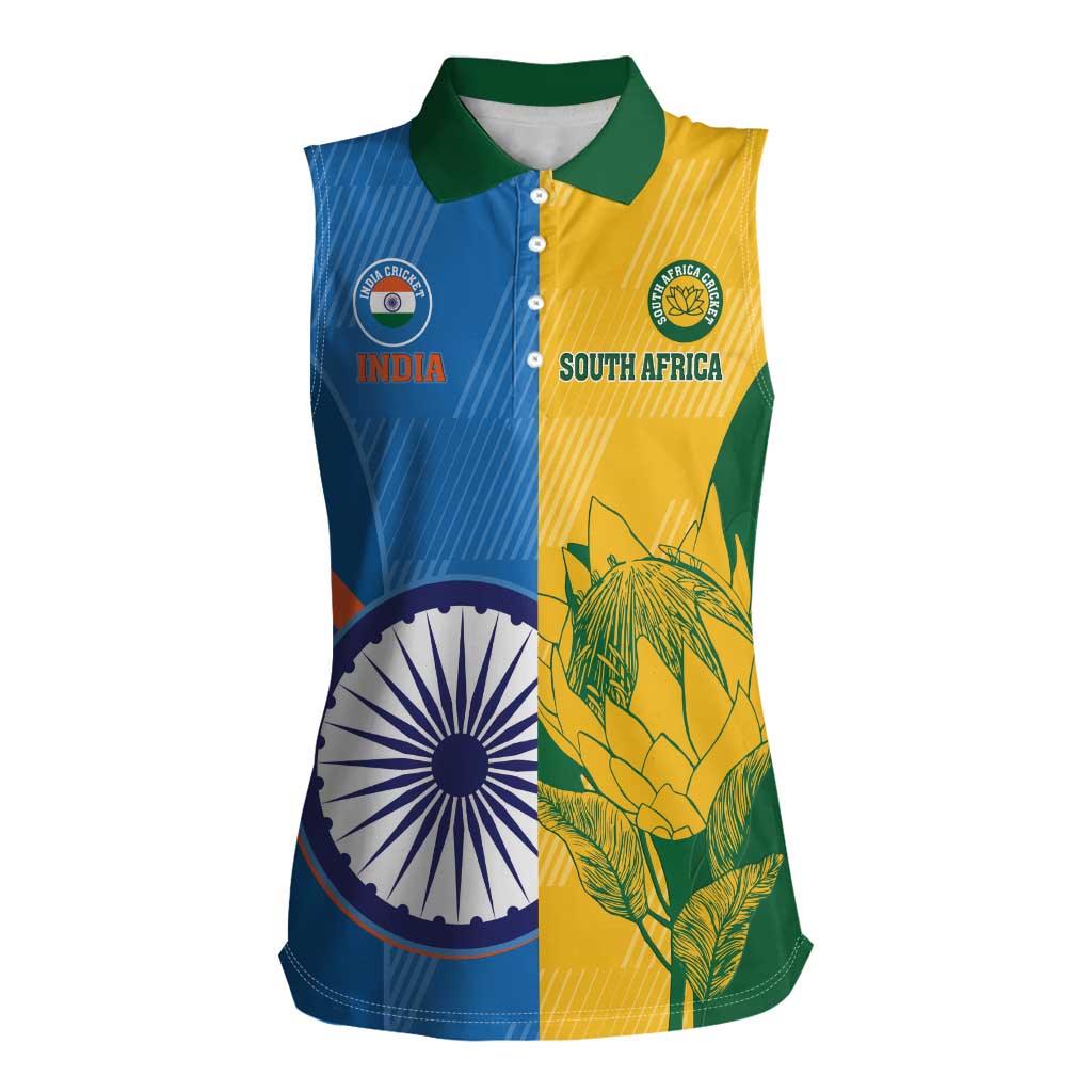 Custom India And South Africa Cricket Women Sleeveless Polo Shirt 2024 Together Dynamic Version