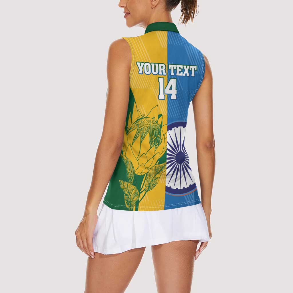 Custom India And South Africa Cricket Women Sleeveless Polo Shirt 2024 Together Dynamic Version