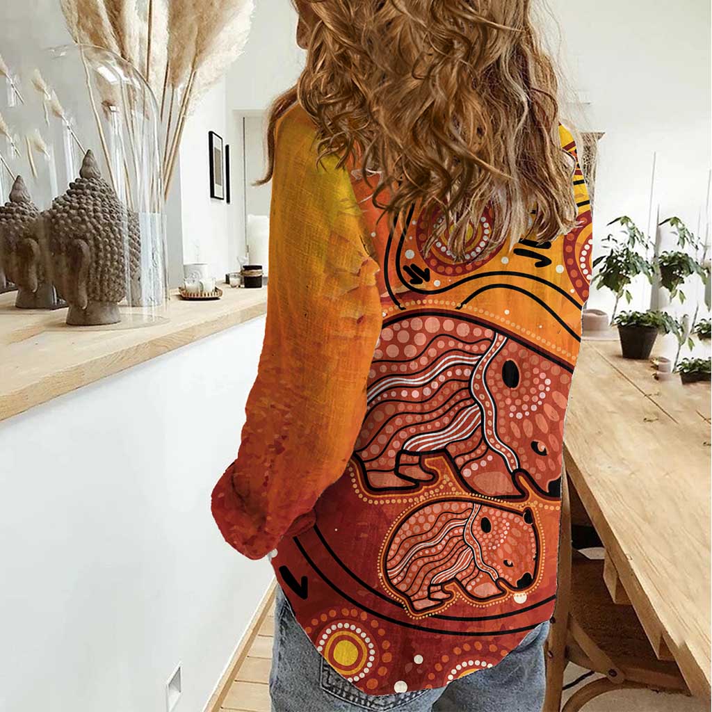 Australia Wombat Women Casual Shirt Indigenous Art