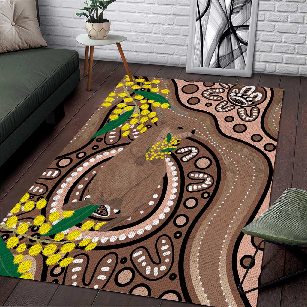 Australia Cute Quokka Area Rug Indigenous Art With Golden Wattle